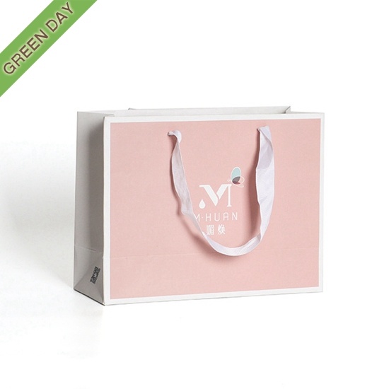 Custom Luxury Gift Shopping Kraft Paper Bag With Ribbon Handle