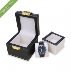 Custom Luxury Black Leather Watch Box with Lock