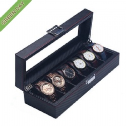 In Stock 6 slots watch case carbon leather
