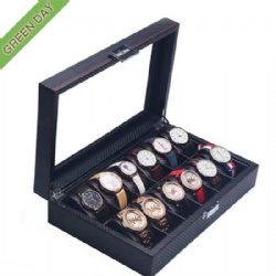 In Stock 12 slots watch case carbon leather