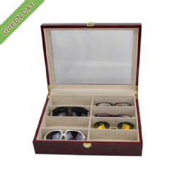 wood sunglasses storage box with glass window