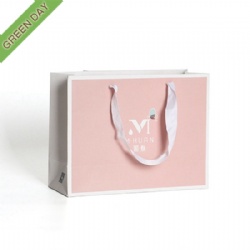Custom Luxury Gift Shopping Kraft Paper Bag With Ribbon Handle