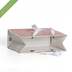 Custom Luxury Gift Shopping Kraft Paper Bag With Ribbon Handle